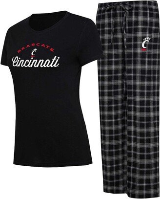 Women's Concepts Sport Black, Gray Cincinnati Bearcats Arctic T-shirt and Flannel Pants Sleep Set - Black, Gray