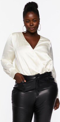 Plus Size Satin Surplice Bodysuit