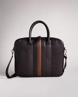 Striped Pu Document Bag in Brown-Chocolate