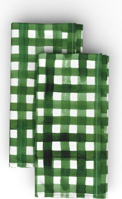 Cloth Napkins: Watercolor Buffalo Check - Green Cloth Napkin, Longleaf Sateen Grand, Green