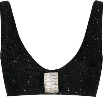 Sequin-Embellished Bouclé Crop Top