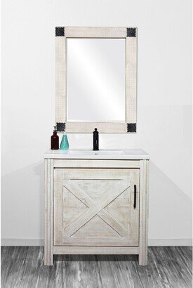 Rustic Solid Fir Single Bathroom Vanity with Ceramic Sink in Sawed Pattern Design and Hand Paint White Color-Special Edition