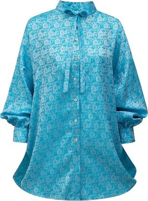 La Femme Mimi Silk Blouse - Blue