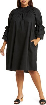 HARSHMAN Daphne Ruffle Cuff Cotton Poplin Dress