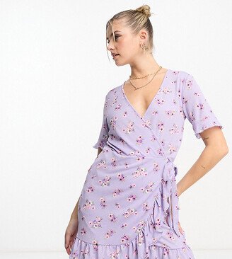 exclusive wrap mini tea dress in lilac vintage floral