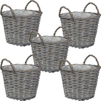 Sunnydaze Decor 8 in Rattan Wicker Basket Planters with Handles/Lining - Set of 5