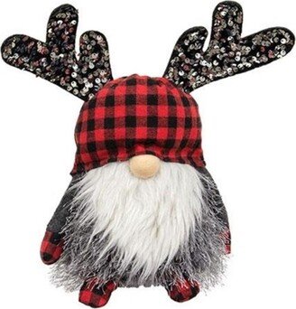 Red & Black Buffalo Check Sequin Reindeer Gnome Sitter - 11.5” high by 11.5” wide by 6” deep