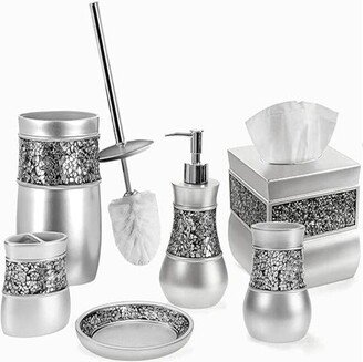 Mosaic Glass Silver Bathroom Accessories Set of 6 - Grey