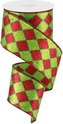 Wired Glitter Harlequin Ribbon Red/Lime/Emerald Green, Ribbon, 2.5