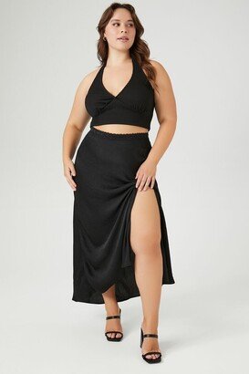 Plus Size Satin Midi Slip Skirt