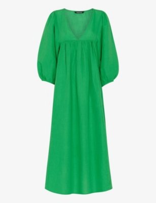 Gloria balloon-sleeve relaxed-fit linen-cotton blend midi dress