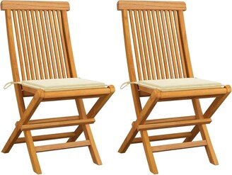 Patio Chairs with Cream Cushions 2 pcs Solid Teak Wood - 18.5 x 23.6 x 35