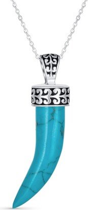 Bling Jewelry Protection Tooth Amulet Blue Turquoise Gemstone Cornicello Italian Horn L Chili Pepper Pendant Necklace Western Jewelry For Women For Men Oxidized .92