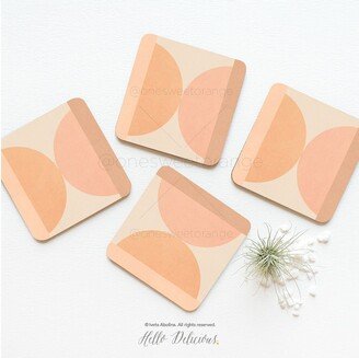 Terra Coaster Set Of 4 Sun Print Geometric Cork Coasters Mid Century Coral Gift For Mom 57