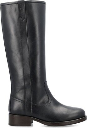 Squared-Toe Slip On High Knee Boots