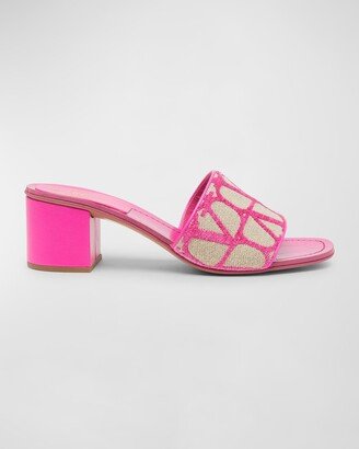 VLogo Canvas Block-Heel Slide Sandals