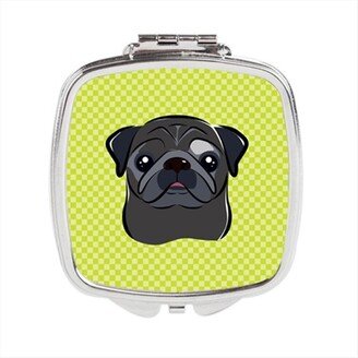 BB1325SCM Checkerboard Lime Green Black Pug Compact Mirror, 2.75 x 3 x .3 In.