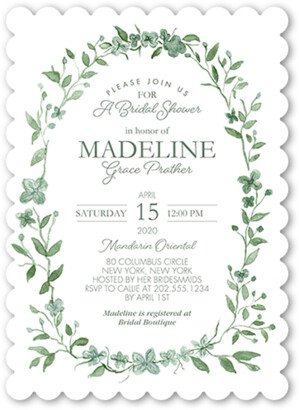 Bridal Shower Invitations: Ethereal Wreath Bridal Shower Invitation, Green, 5X7, Pearl Shimmer Cardstock, Scallop