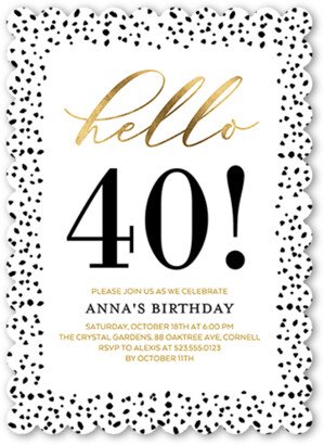 Adult Birthday Invitations: Speckled Hello Birthday Invitation, White, 5X7, Pearl Shimmer Cardstock, Scallop