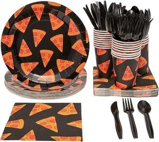 Juvale 144 Pieces Pizza Party Supplies Pack Decorations, Dinnerware Set with Plates, Napkins, Cups, and Cutlery (Serves 24)