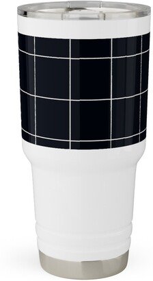 Travel Mugs: Grid - Black Ad White Travel Tumbler, 30Oz, Black