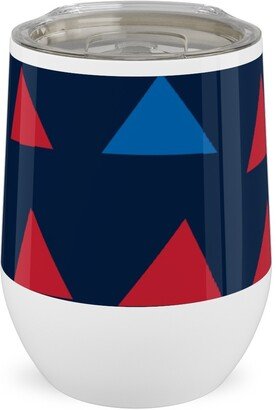 Travel Mugs: Triangles - Red White And Blue Stainless Steel Travel Tumbler, 12Oz, Blue