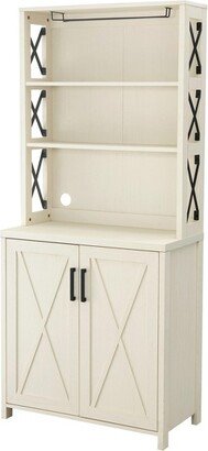 Home Source White Bar Cabinet with Black Accents