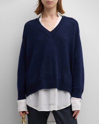 V-Neck Layered Pullover-AA