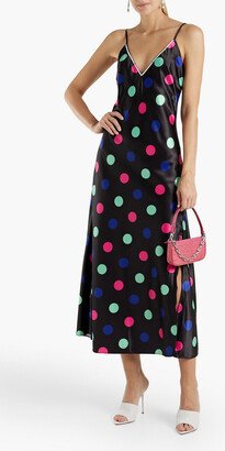 Veronica embellished polka-dot satin midi slip dress