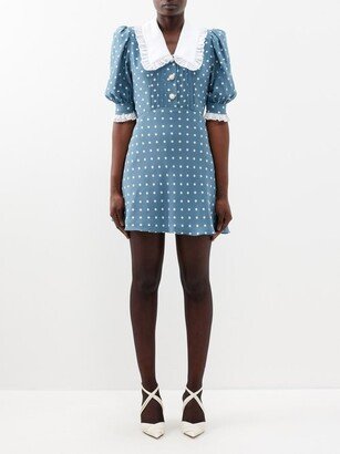 Broderie Anglaise-collar Polka-dot Silk Mini Dress