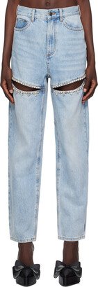 Blue Crystal Slit Jeans