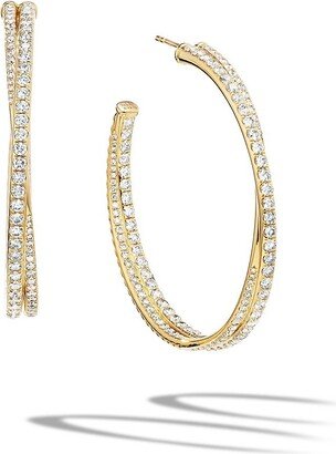 Full Pavé Crossover Hoop Earrings In 18K Yellow Gold