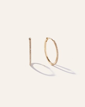 14K Gold Pave Diamond Medium Hoops