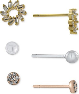 3-Pc. Set Cubic Zirconia Stud Earrings in Sterling Silver & Rose & Gold-Plate, Created for Macy's