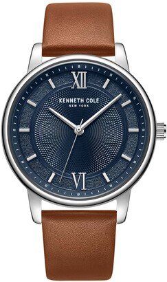 Men's 3-Hand Quartz Leather Strap Watch, 44mm