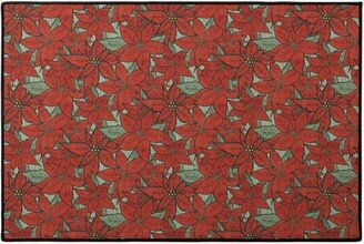 Door Mats: Wild Poinsettias Door Mat, Red