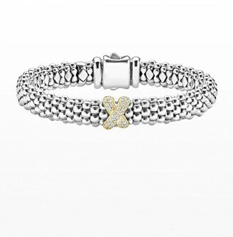 Silver Caviar Bracelet with 18k Diamond X