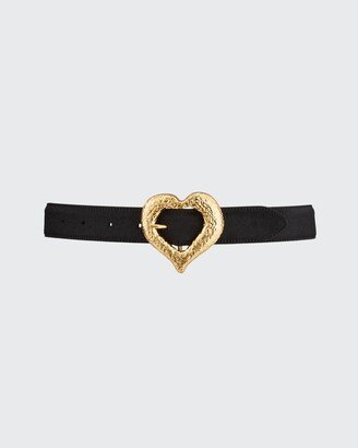 Heart-Buckle Suede Belt