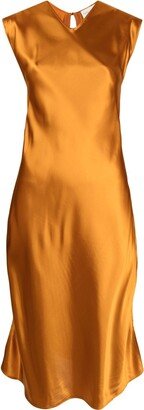 V-neck satin midi dress