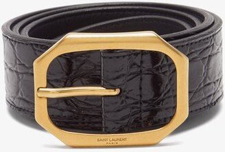 Crocodile-effect Leather Belt-AA