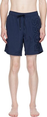 Navy Embroidered Swim Shorts