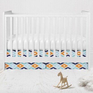 Liam Aztec Print Kilim Aqua/Orange/Navy Crib/Toddler Bed Skirt