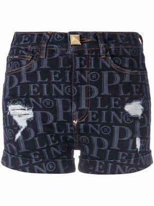 All Over Logo Pattern Denim Shorts