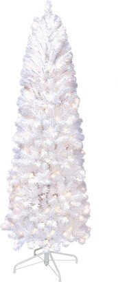 Puleo Pre-Lit White Pencil Northern Fir Artificial Christmas Tree with 250 Lights, 6.5'