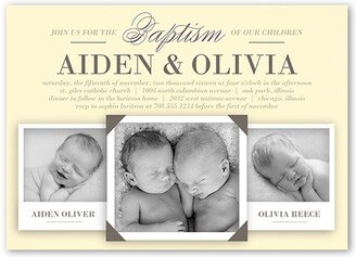 Baptism Invitations: Precious Twins Baptism Invitation, Beige, Luxe Double-Thick Cardstock, Square