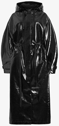 Womens Black Erna Patent Faux-leather Coat