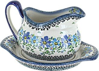 Blue Rose Pottery Blue Rose Polish Pottery Blue Aster Gravy Boat & Plate