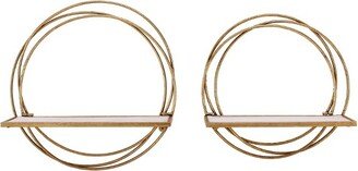 Set of 2 Floating Rings Wall Shelves Gold