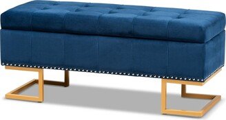 Ellery Luxe and Glam Velvet Fabric Upholstered and Finished Metal Storage Ottoman - Navy Blue, Gold-Tone