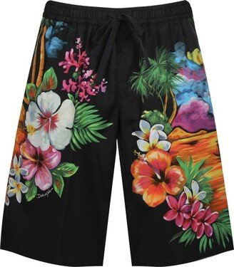 Floral-Printed Drawstring Ruched Shorts